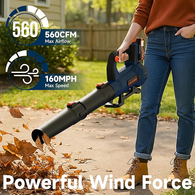 Leaf Blower Cordless with 2× 5.0Ah Batteries and Charger, 21V Electric, Lightweight Battery Powered Blowers for Lawn Care, Yard, Patio Cleaning, Blowing Leaves & Dust, Dark Blue