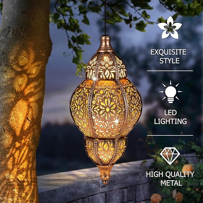 Solar Lanterns Outdoor Waterproof, Hanging Solar Lantern Garden Decor, Decorative Garden Lights for Yard, Patio, Lawn, Porch, Unique Housewarming Gifts (Moroccan)