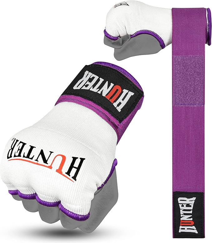 HUNTER Gel Padded Inner Gloves with Hand Wraps for Boxing, Quick Elastic Training Wraps for Men & Women, Muay Thai MMA Kickboxing Martial Arts Knuckle Wrist Protector (Pair)