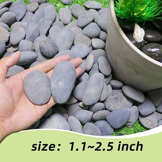 7LB River Rocks,Mexican Beach Pebbles for Plants,Potting,Garden Landscape Stone Paving Stone Grey 1Inch - 2Inch