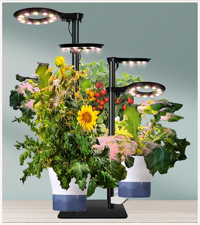 Indoor Plant Hydroponics Growing System Tower Kit with Grow light,Herb Vegetable Indoor Garden Growing System with Standing Floor Tall LED Grow Light,Height Adjustable with Timer & Metal Stand (Large)