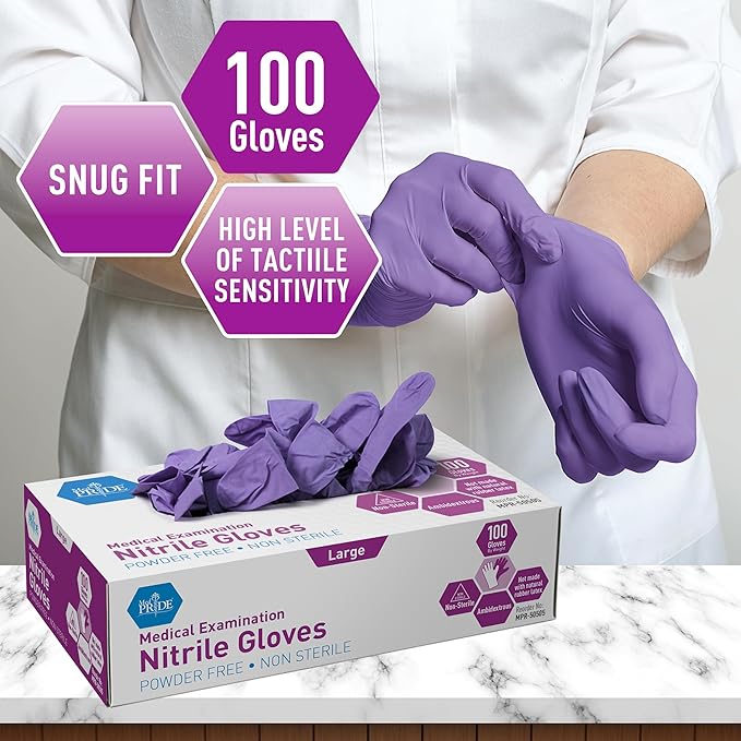 MedPride Powder-Free Nitrile Exam Gloves, Large, Large (Pack of 100)
