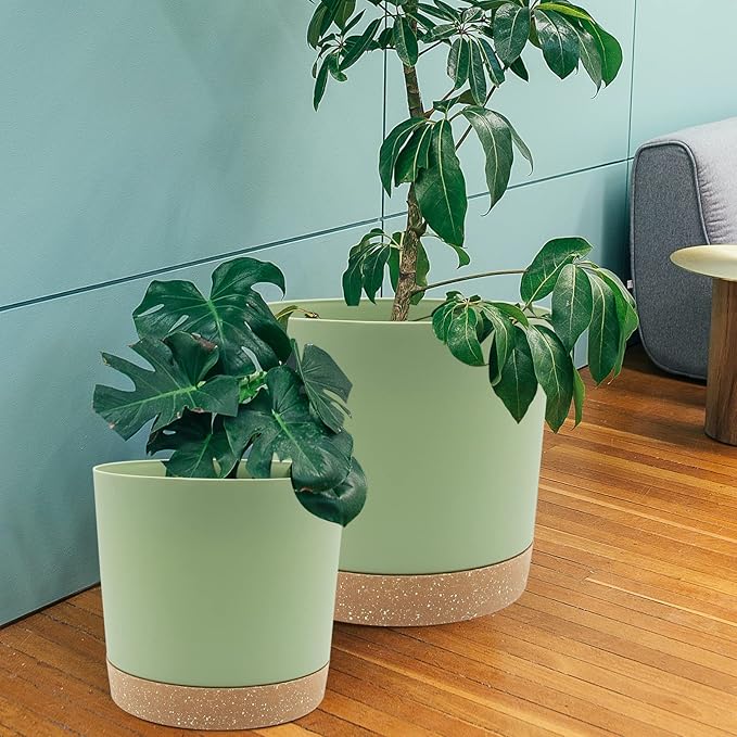 QCQHDU 12 inch Plant Pot, 2 Pack Planters for Indoor Plants with Drainage Holes & Saucer, Outdoor Flower Pots Home Garden Modern Decor