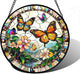 DASTOLL Stained Glass Window Hanging, Butterflies Flying in The Sky Suncatcher for Doors Home Sun Catchers Decoration and Christmas, Mother's Day Birthday Gifts for Women, Men, and Mom 14.9x14.9 in