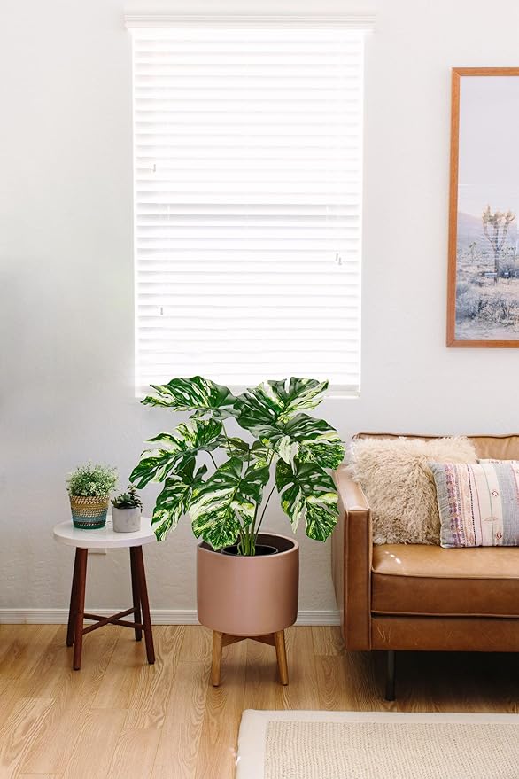 Hollyone Artificial Monstera Plant 17" Faux Monstera Deliciosa Plant in Black Pot Fake Swiss Cheese Tropical Plant Potted for Indoor Outdoor Floor Home Office Living Room Decor, 2 Pack