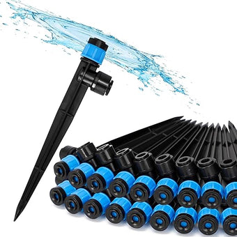 Bonviee 20-Pack Drip Irrigation Emitters, 1/4" Push-to-Connect Irrigation Stakes – Adjustable 360° Water Saving Garden Sprinklers for Potted Plants, Lawn, Vegetable Beds