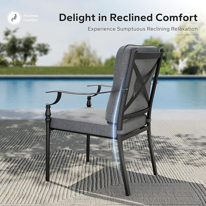 MFSTUDIO Outdoor Patio Dining Chairs Set of 4, Heavy-Duty Patio Chairs with Cushions, Wrought Iron Deck Chairs for Outside, Backyard, Garden