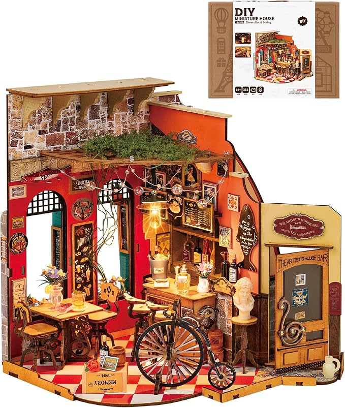 ROBOTIME DIY Miniature House Kit, Mini Diorama House for Adults, Wooden Furniture Kit with LED, Tiny House Dollhouse Building Kits for Halloween/Christmas/Birthday Gifts