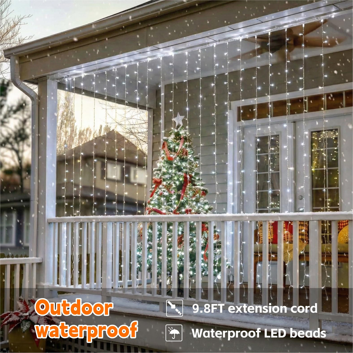 SINAMER Curtain String Light, 200LED 6.6x6.6ft, Remote & 8 Modes, USB
