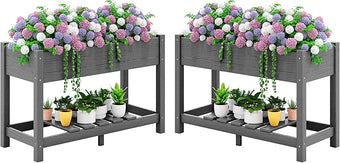 SERWALL Raised Garden Bed with Legs Set of 2, 43"×17"×30" Large HDPE Elevated Planter Box for Vegetables Flower Herb Patio, All Weather Use- Gray
