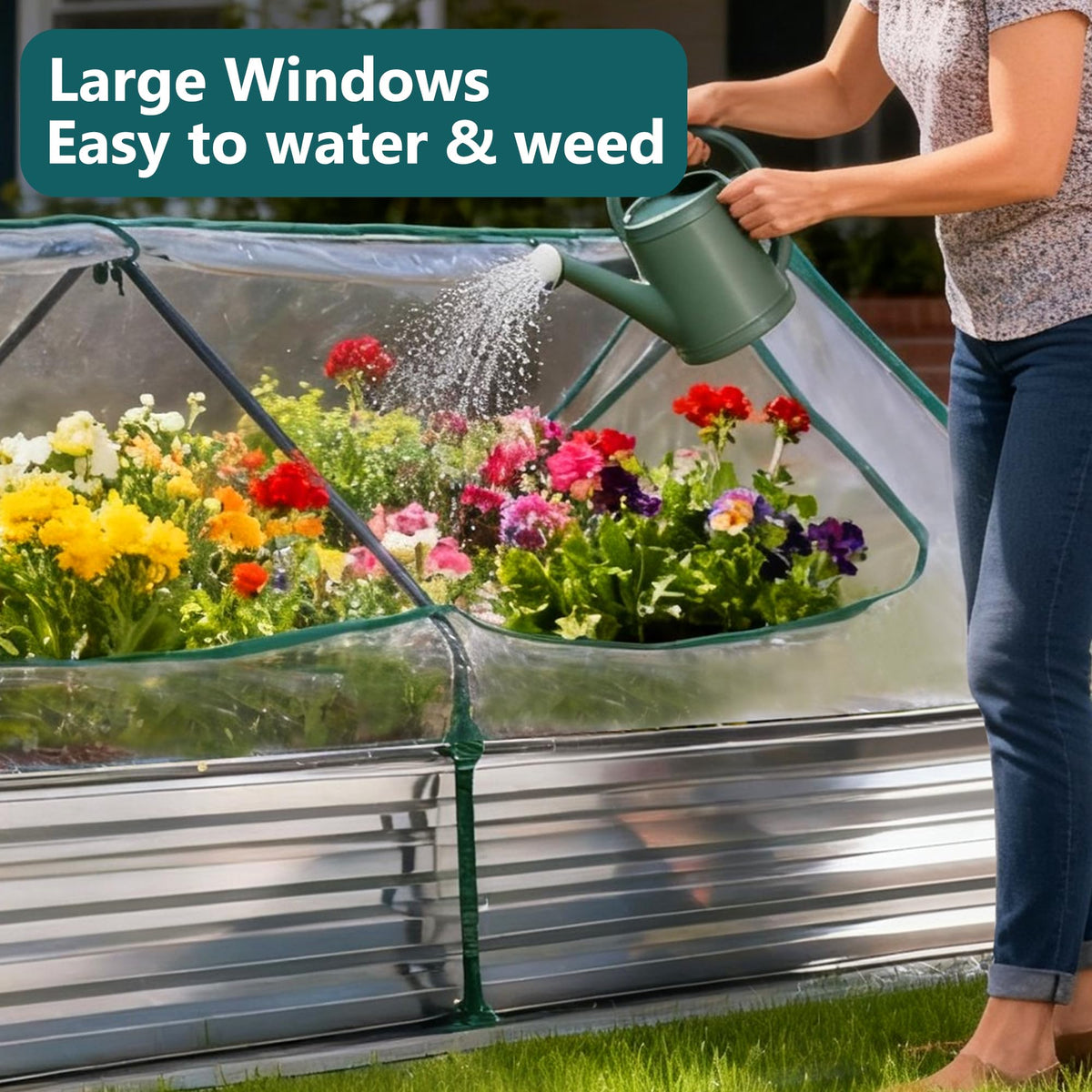 NEWBULIG Galvanized Raised Garden Bed with Cover, 8x4x1ft, Clear
