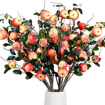 10 Pcs 35.43 Inches Artificial Branches Fake Apple Realistic Tall Apple Bouquets Tree Branch with Long Stem and Green Leaves Fruit Plant for Home Office Vase Filler Shop Decoration