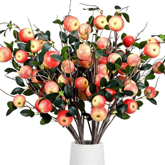 10 Pcs 35.43 Inches Artificial Branches Fake Apple Realistic Tall Apple Bouquets Tree Branch with Long Stem and Green Leaves Fruit Plant for Home Office Vase Filler Shop Decoration