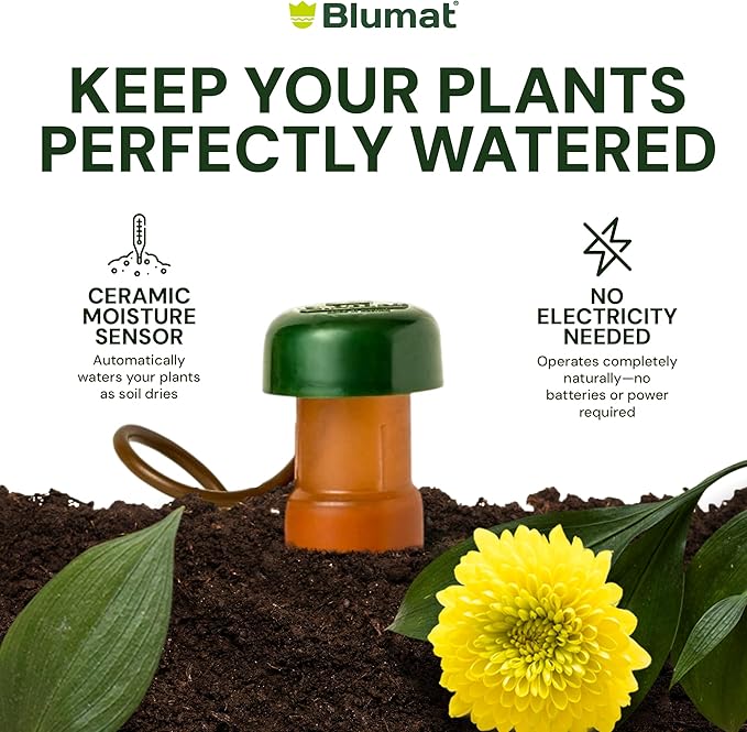 Blumat Classic Self-Watering Stakes - Automatic Drip Irrigation System for Indoor Plant Watering & Outdoor - Water Drip Solution for Potted Plants - Slow Release Stakes, 5 Pack, w Adapter