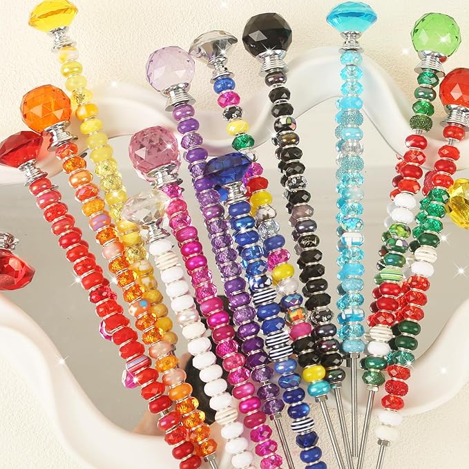 300 Pcs Garden Stakes Diy Fairy Wand Garden Stakes Kit, Colorful Large Hole Bead Crystal Diamond Stopper Top 12 Stainless Steel Threaded Rod Beaded Fairy Wands Supplies For Outdoor Beadable Decorative
