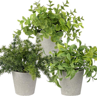 Briful 3PCS Fake Plants Potted Artificial Plants Greenery Faux Fern Eucalyptus Décor Plant for Indoor Home Office Bathroom Harmhouse Decoration