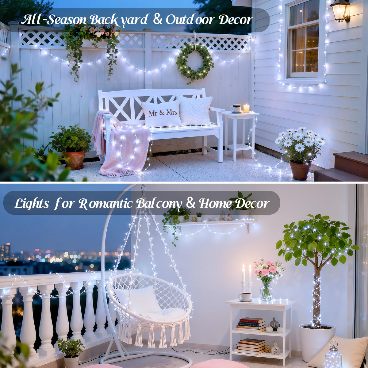 JMEXSUSS USB White Fairy Lights Plug in, 33ft 100 LED Twinkle Lights Indoor