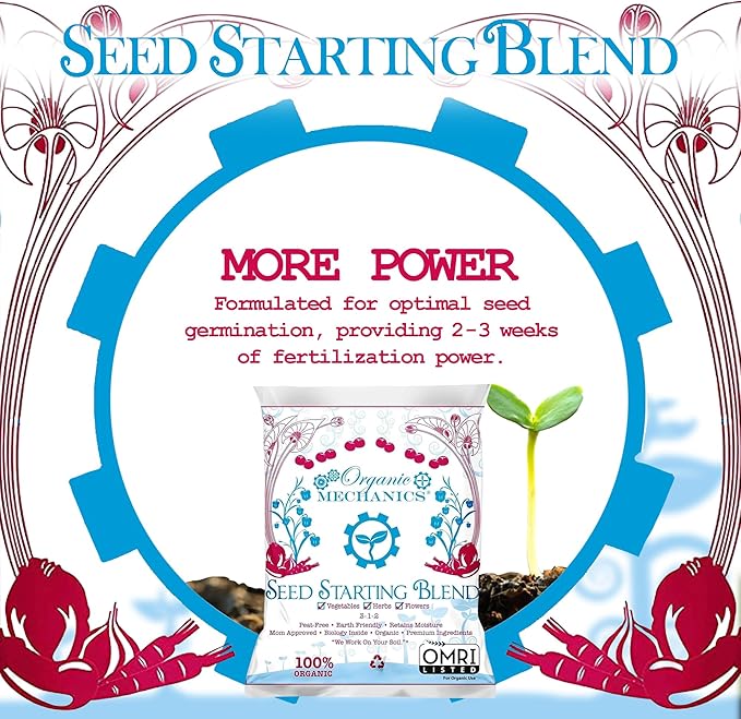 Organic Mechanics Seed Starting Potting Soil Blend, 8 qt (Pack of 4) – Provides Optimal Seed Germination with Coconut Coir, Aged Pine Bark, Rice Hulls, and Worm Castings – Peat-Free & Eco-Friendly