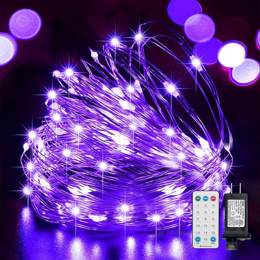 LAMPHOME Halloween Fairy Lights Plug in, 33Ft 100 LEDs Waterproof Twinkle Firefly Lights, Adaptor Included, Starry String Lights for Wedding Indoor Outdoor Christmas Patio Garden, Purple
