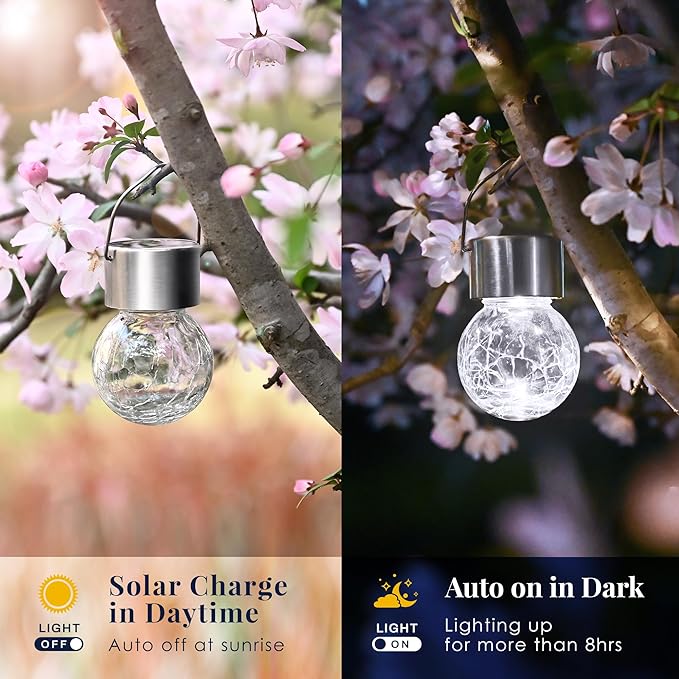 Solpex 12 Pack Hanging Solar Lights Outdoor,Solar Outdoor Lights Decorative, Solar Powered Waterproof Lights, Hanging Globe Light for Garden, Yard, Patio, Lawn, Flower Bed(Cold White)
