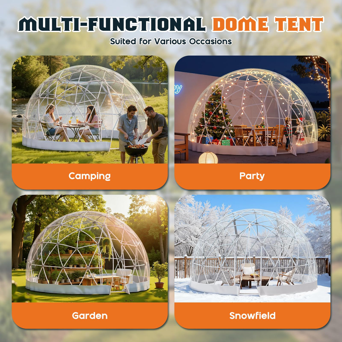 YUMPIE 15 FT Garden Dome Greenhouse, PVC Transparent Cover, Quick Connect Plug Installation, Waterproof Pop-up Green House, 6-10 Person Bubble Tent for Patio, Backyard, Party, Wedding