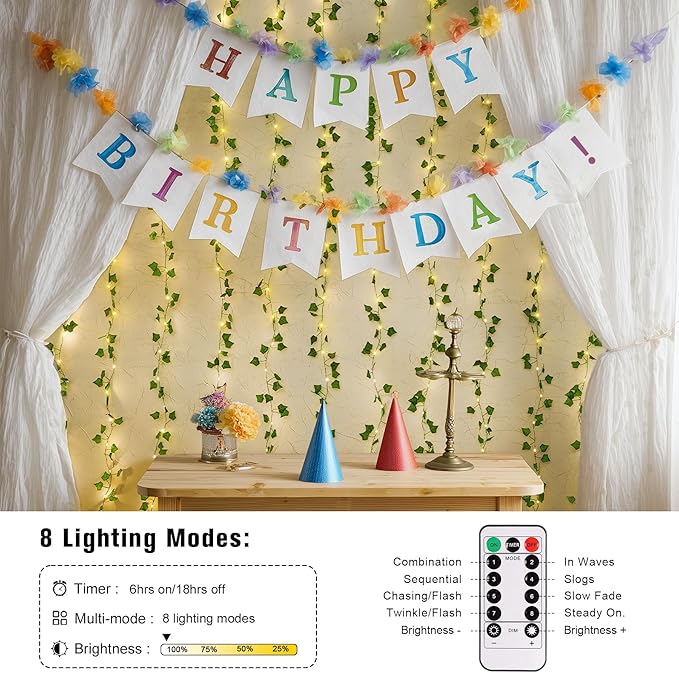 JMEXSUSS Vines Lights for Bedroom, 9.8ft x 9.8ft with Remote, 300 LED Fairy Lights with Vines, Artificial Ivy Curtain Light for Wall Dorm Wedding Indoor Decor
