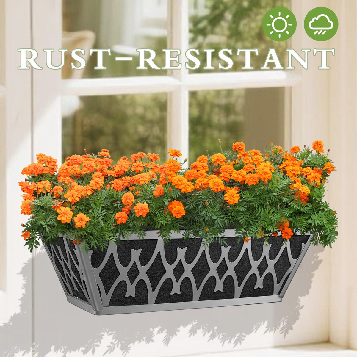 Karlliu 2 Pack 16 Inch Window Boxes Planters Railing Planter Box with Adjustable Brackets & Non-Woven Fabric Plant Grow Bags Deck Railing Planter Boxes Balcony Hanging Flower Box for Outdoor Plants