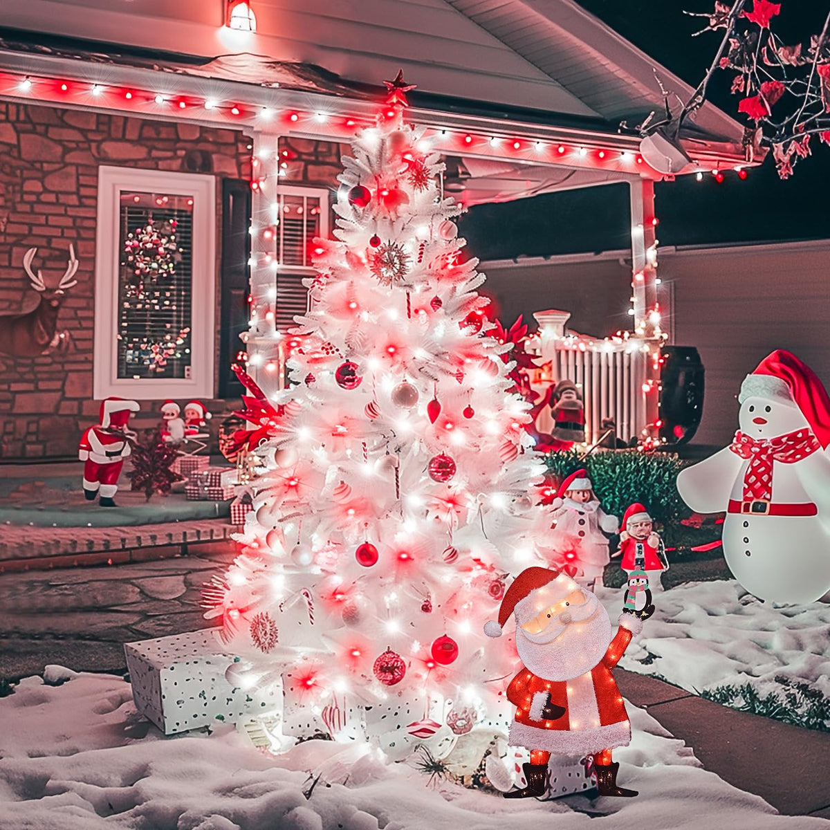JMEXSUSS 600 LED Red and White Christmas Tree Lights with Remote