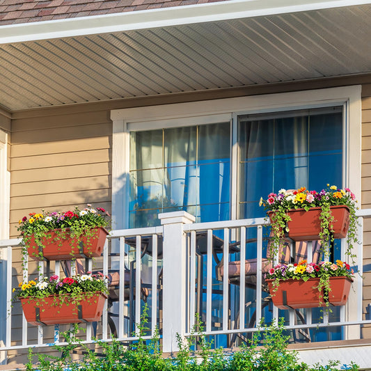 Railing Planter Box Set of 2, 4 Pack Brick Red Window Boxes Planters