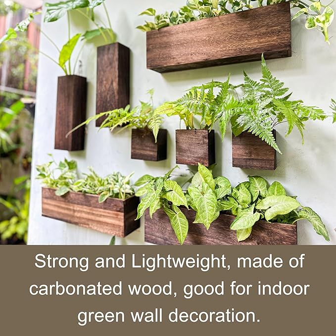 LaLaGreen Wood Planter Box for Plants (8 Pack) Wooden Wall Hanging Planters for Indoor Plant Holder Vase for Dried Flowers, Modern Country Rustic Wall Decor Living Room Bedroom Office Home Garden