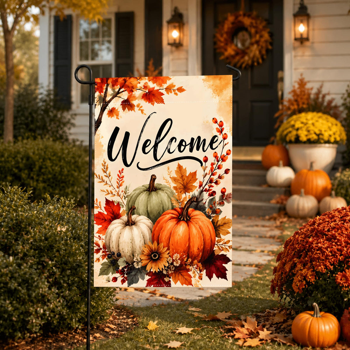 Fall Decor - Fall Pumpkin Welcome Garden Flag | Thanksgiving Decorations
