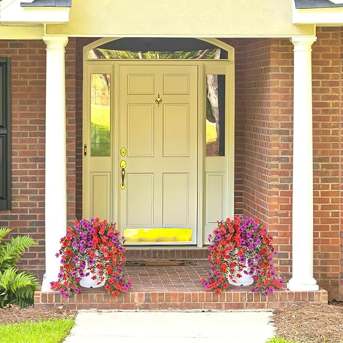 Playieer Artificial Hanging Flowers for Outdoors Faux Plants for Spring Summer Decoration,6 Bundles UV Resistant Realistic Silk Flowers Indoor Outside Garden Porch Patio Balcony Yard Farmhouse