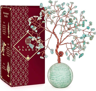 Crystal Tree of Life Home and Office Decor Gifts for Women, Amazonite Chakra Healing Stones Feng Shui Bonsai Tree for Positive Energy, Money, Good Luck, Christmas Decor, Birthday Gifts for Mom