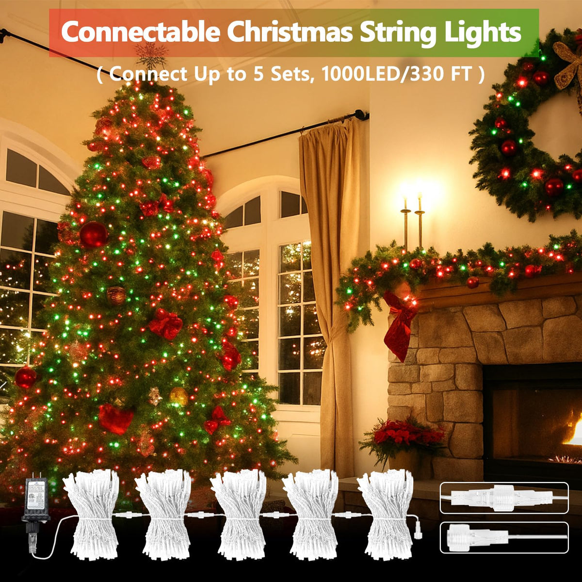 200 LED Connectable String Lights, 66FT Christmas Lights Outdoor Indoor