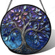 DASTOLL Stained Glass Window Hanging, Blue Purple Tree of Life Sun Catchers Colorful Glass Panel Plants Suncatcher Decor for Birthday for Women,Men,Wife, Lovers, and Mom 14.9x14.9 in