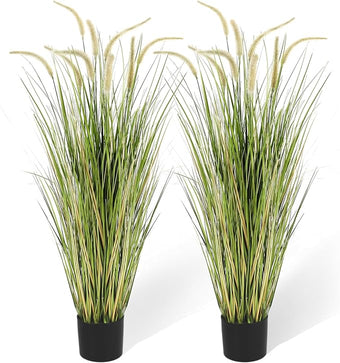 KOL 4ft Artificial Horsetail Grasses (2-Pack) - 47.2in Tall Realistic Faux Plants for Indoor Outdoor, Potted Fake Grass Decor for Home Office Wedding, Low Maintenance Houseplant Gift