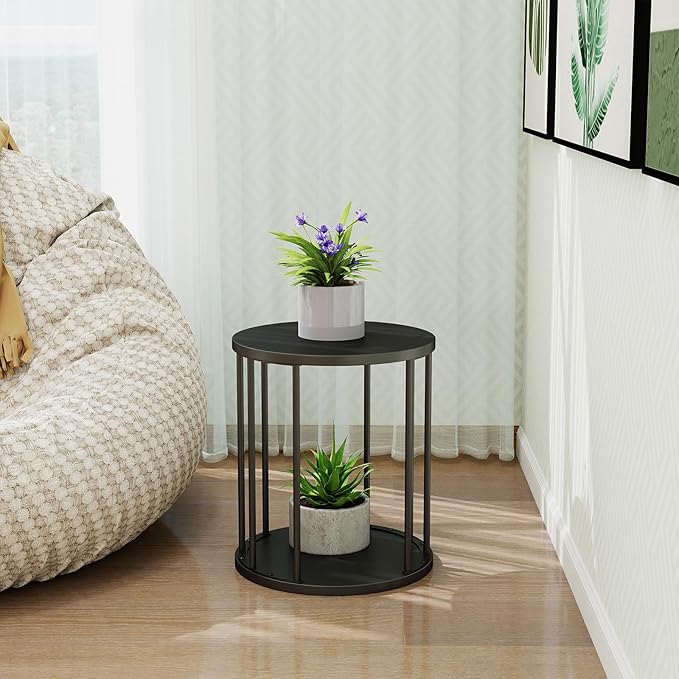 Leinade Plant Stand Indoor,small plant stool,Flower Pot Corner stand holder,Mid Century Heavy Duty Metal Tall Home Decor,Modern Round End Table,Small Rustic Display Stand for Living Room,Bedroom(Black,2 Packs)
