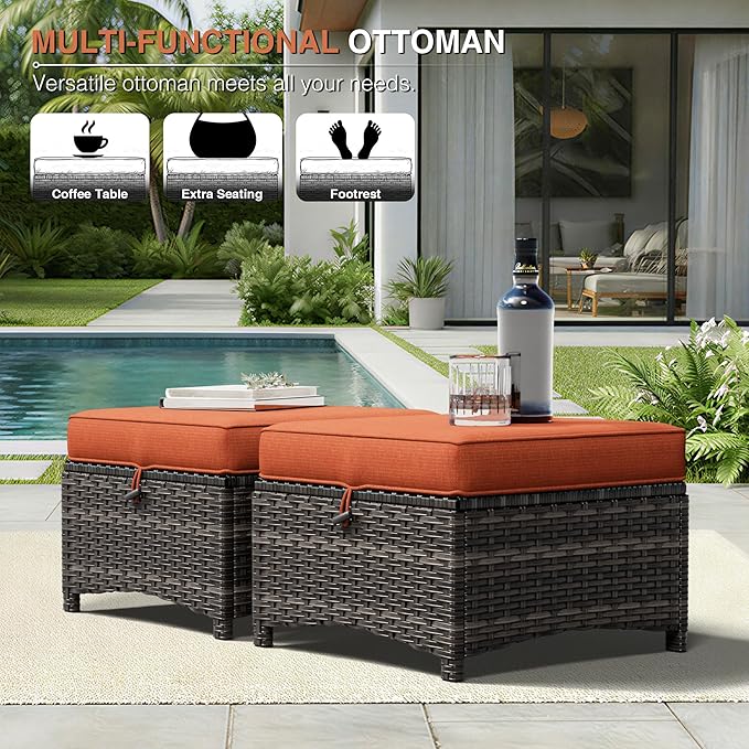 Joyside 6 Piece Wicker Patio Furniture Set, Rattan Patio Chairs with High Back, Deep Seating, Wide Armrest, Thickened Cushions, Outdoor Furniture for Deck, Porch Use