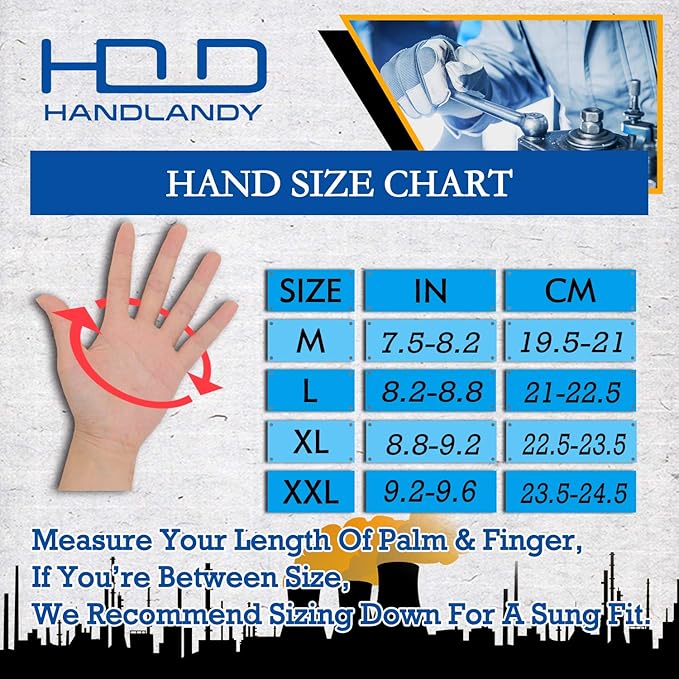 HANDLANDY Anti Vibration Gloves, SBR Padding, TPR Protector, Mechanic Work Gloves (Large, Black)