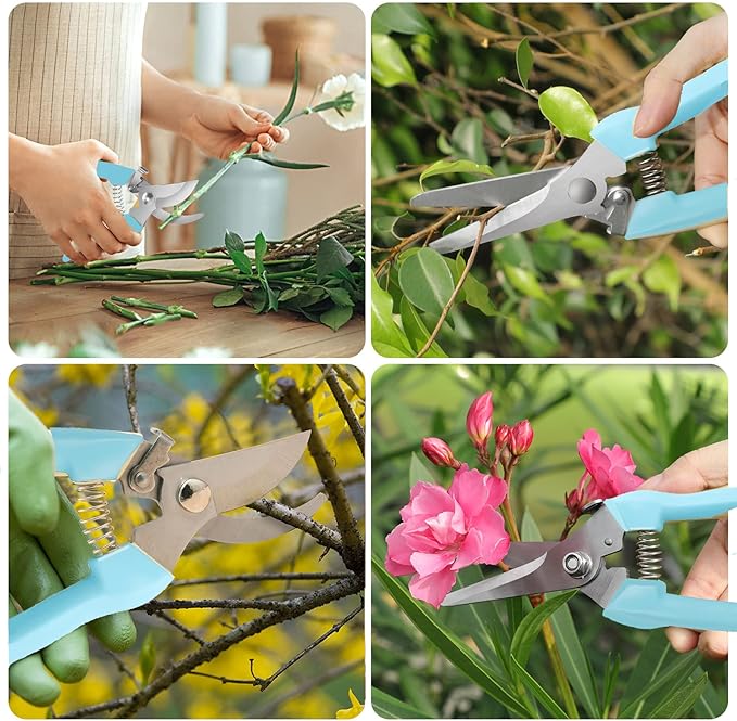 Premium Garden Shears, Pruning Scissors Gardening Tools, Pruners For Flower, Bushes, Rose And Fruit Tree, Use For Florist, Yard And Orchard the Plant Clippers, Sharp White Steel Anvil Snips