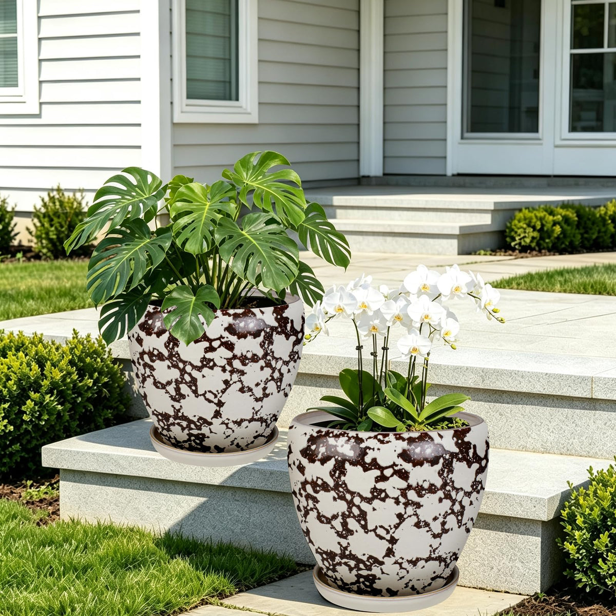 Ceramic Plant Pots With Saucer & Drainage Hole, 10 inch Indoor Flower Pots