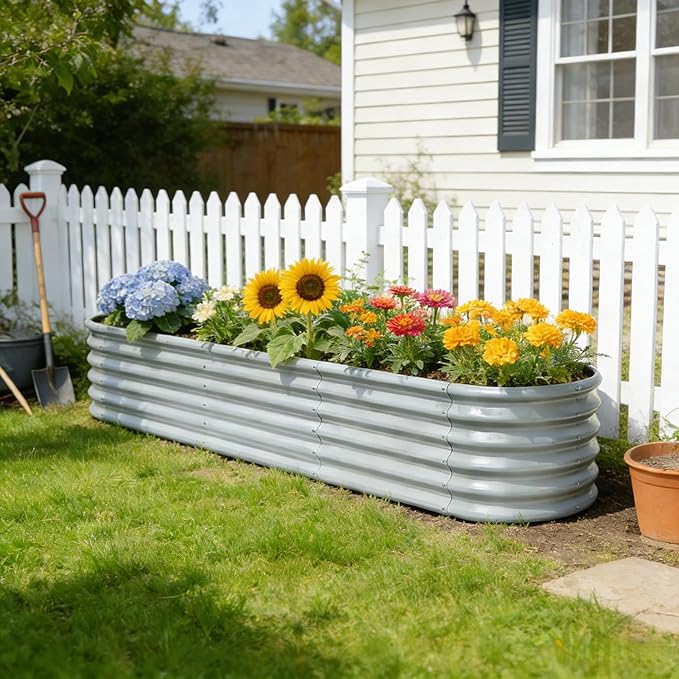 4-Pack Raised Garden Bed 6x2x1.5 ft, 17" Tall Galvanized Metal Planter Boxes Outdoor, Durable Steel Flower Bed for Herb Strawberry, Zn-Al-Mg Garden Boxes for Small Space - Brooklyn Grey