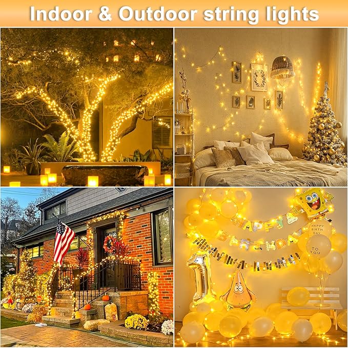40ft 120 LED Christmas Lights Outdoor, Warm White Christmas String Lights Indoor 8 Modes Clear Wire, Connectable Twinkle Fairy Lights Plug in for Bedroom Wedding Tree Christmas Decorations