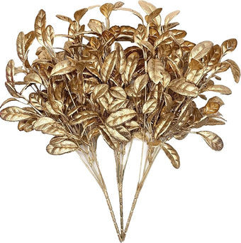 CATTREE Artificial Plants for Christmas Decor, Golden Plastic Grass Fake Leaves Shrubs Simulation for Indoor Outdoor Home Garden Party Hall Office Table Décor Planter Filler Gold Plant 3 Pack