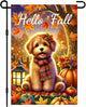 Hello Fall Garden Flag Thanksgiving Flag Cute Puppy Scarf Pumpkins Autumn Leaves Lantern Outdoor Yard Decor 12x18 Inch Double Sided Banner For Front Porch Lawn Patio Seasonal Home Decoration