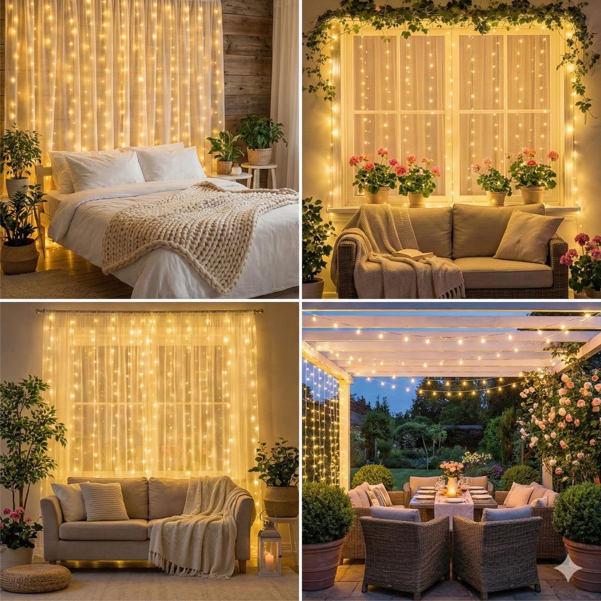SINAMER Curtain String Light, 300LED 9.8x9.8ft, Remote & 8 Modes, USB