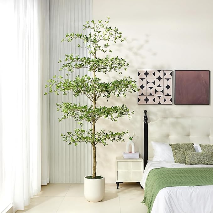 9FT Artificial Black Olive Tree Indoor with White Planter – Tall Luxury Faux Olive Tree, Mediterranean Architectural Statement Decor for Living Room & Office,VN232