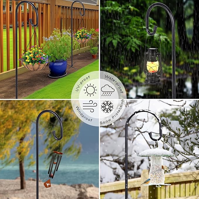 Ottsuls Bird Feeder Pole, 45 INCH Heavy Duty Shepherds Hooks for Outdoor with 5 Prong Base, Adjustable Stand Hanger for Garden Plant, Hummingbird Feeder, Lantern, Hanging Wedding Decor (2 Pack)