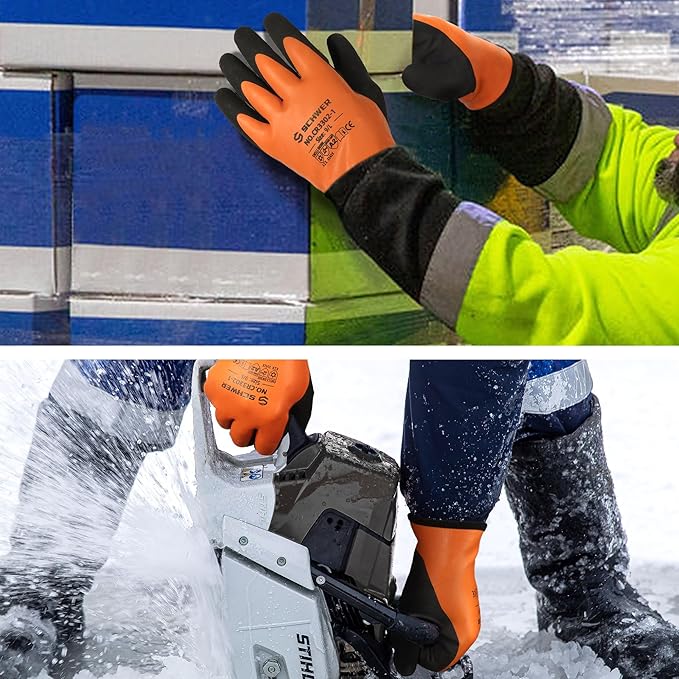 Schwer 100% Waterproof Winter Work Gloves, ANSI A2 Cut Resistant Freezer Gloves for Outdoor Cold Weather Keep Hands Warm, Thermal Insulated Gloves for Shoveling Snow, Ice Fishing, Super Grip, XXL
