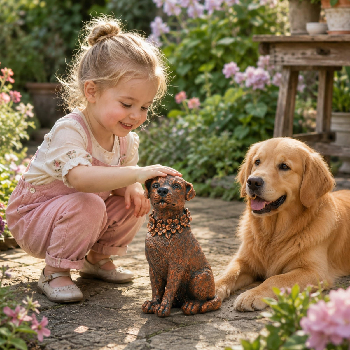 Nacome Dog Statue with Solar Flower Warm Lights Garden Decor
